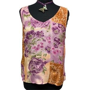 Silk Floral Print V Neck Sleeveless Blouse
